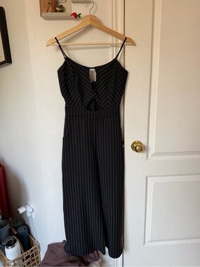 Women’s Black Pinstripe Sleeveless Jumpsuit